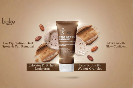 BAKE 2% Kojic Acid Coffee Body Scrub Treatment with Niacinamide, Polyglutamic Acid & Ceramide Complex. For Pigmentation, Dark Spots & Tan Removal | Exfoliates & Brightens Underarms | Face Scrub with Walnut Granules