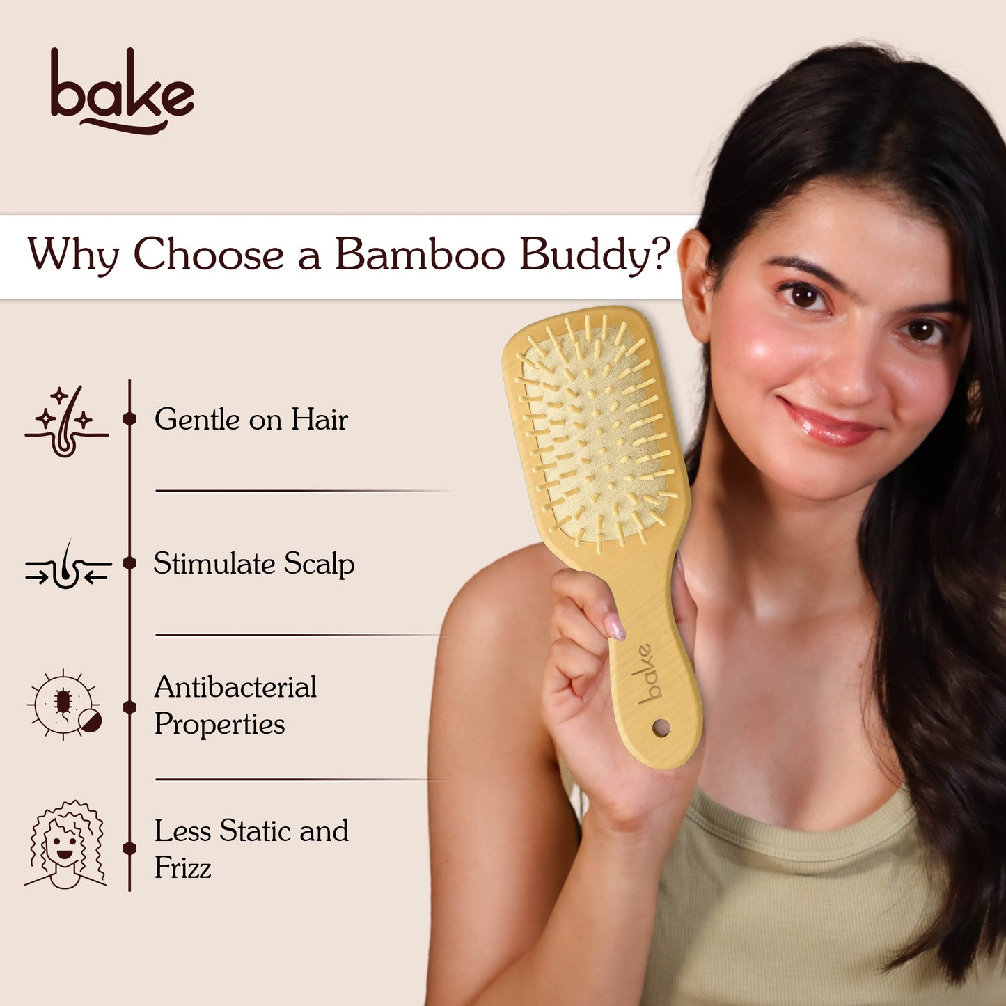 Bamboo Buddy Wooden Hair Brush For Promotes Hair Growth-1Pc