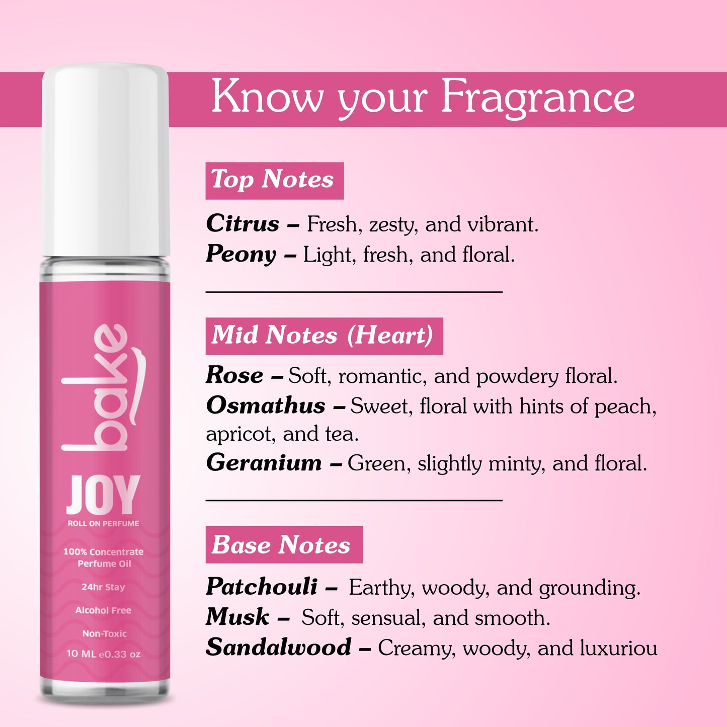 Joy 100% Concentrated Perfume Oil Roll on Fragrance For Men & Women-Peony (10ml)