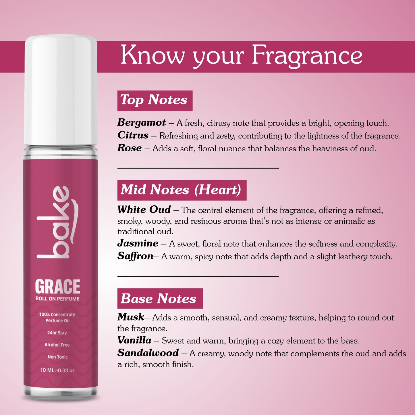 Grace 100% Concentrated Perfume Oil Roll on Fragrance For Men & Women-White Oud (10ml)