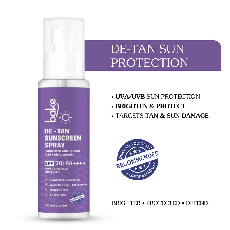 De-tan Waterproof Sunscreen Spray SPF 70 PA+++ with 2% Kojic Acid
