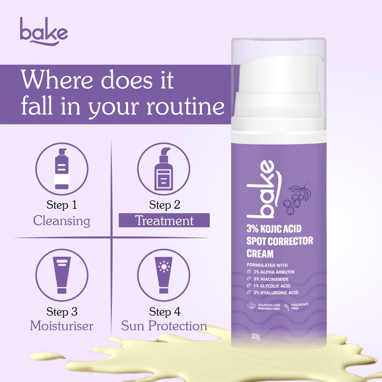 Kojic Acid Cream placed alongside daily skincare essentials in a modern bathroom setup