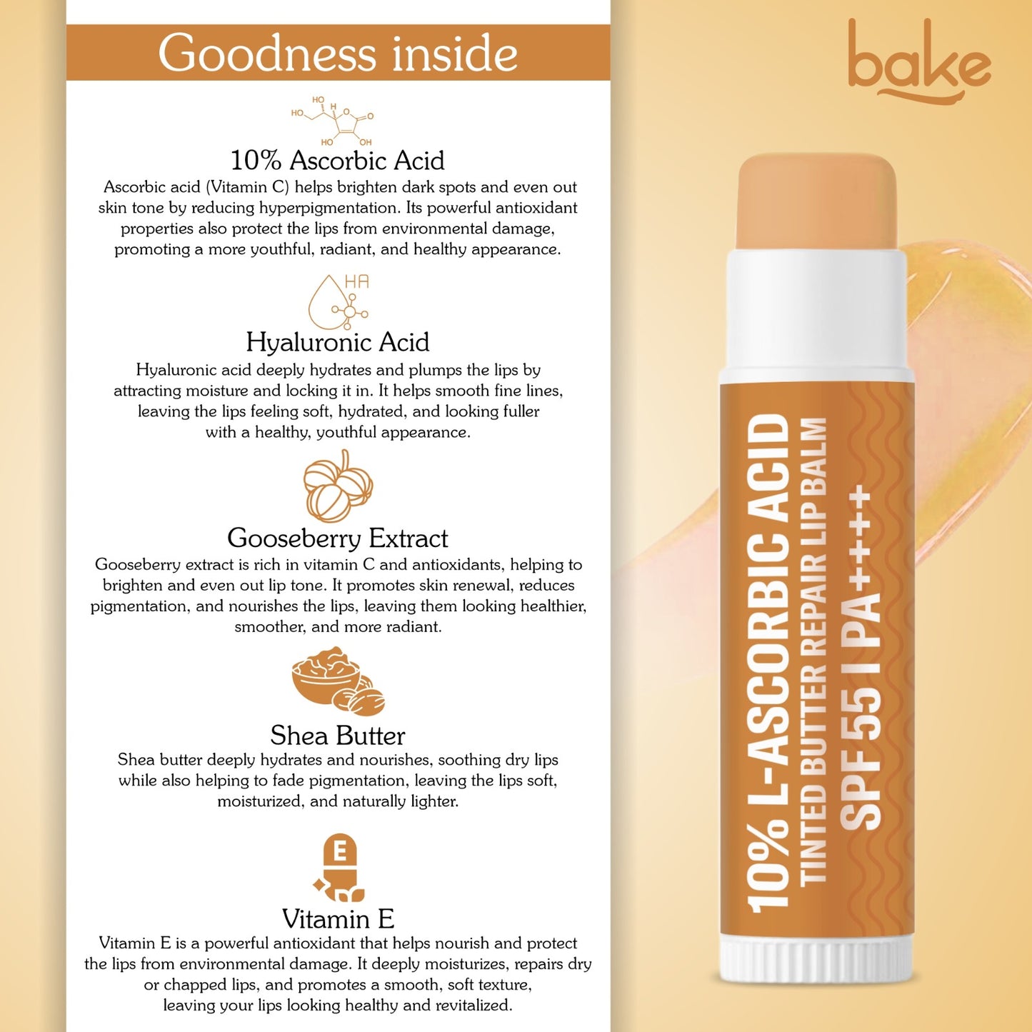 10% L-Ascorbic Acid Tinted Butter Brightening Lip Balm SPF 55 PA++++