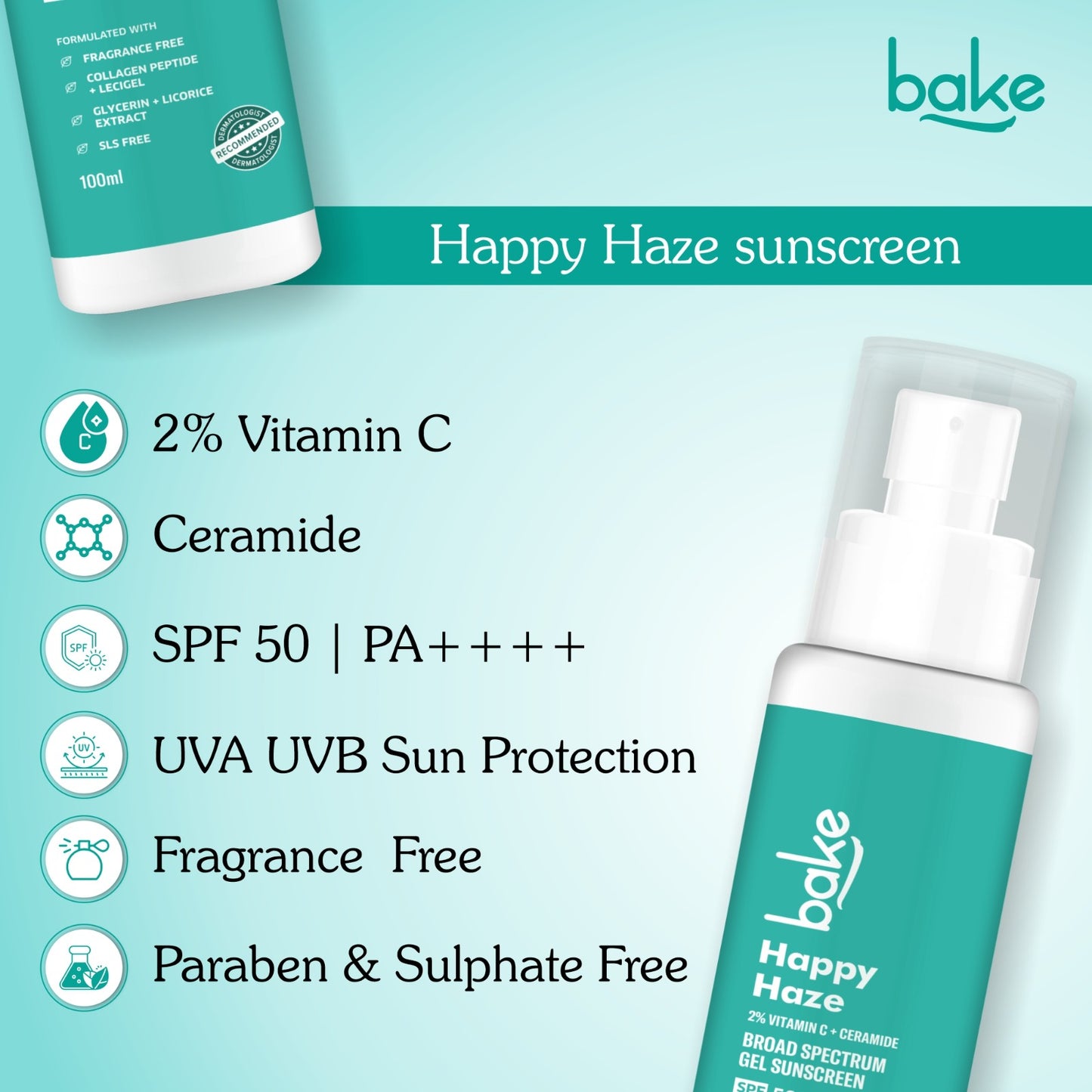 Happy Haze 100% Mineral Water Resistant Sunscreen SPF 50 PA++++ with 2% Vitamin C, Ceramide