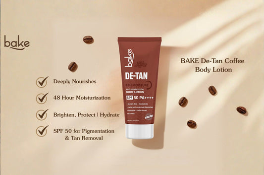 BAKE De-Tan Coffee Body Lotion – 48 Hour Moisturization + SPF 50 for Bright, Even-Toned Skin