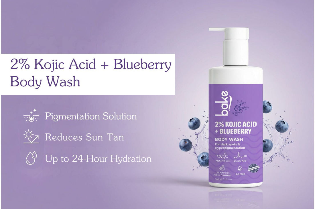 Bake 2% Kojic Acid + Blueberry Body Wash: Your Daily Solution for Pigmentation, Tan Removal & Long-Lasting Hydration