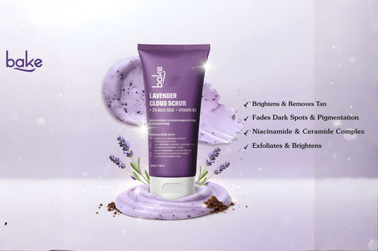 BAKE 2% Kojic Acid Lavender Body Scrub with Niacinamide & Ceramide Complex For Brightening, Tan Removal, Dark Spots & Pigmentation | Exfoliates & Brightens Underarms | Face Scrub with Walnut Granules