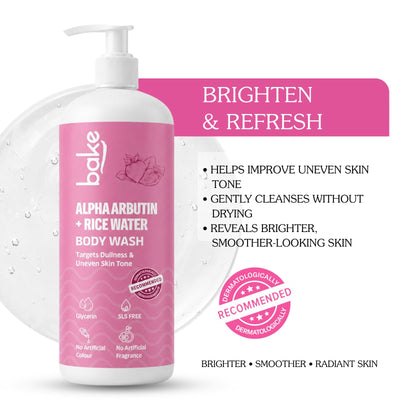 BAKE Alpha Arbutin + Rice Water Brightening Body Wash (500ml)