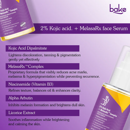 Ingredients of Bake kojic acid brightening serum with niacinamide alpha arbutin and licorice extract