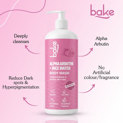 BAKE Alpha Arbutin + Rice Water Brightening Body Wash (500ml)