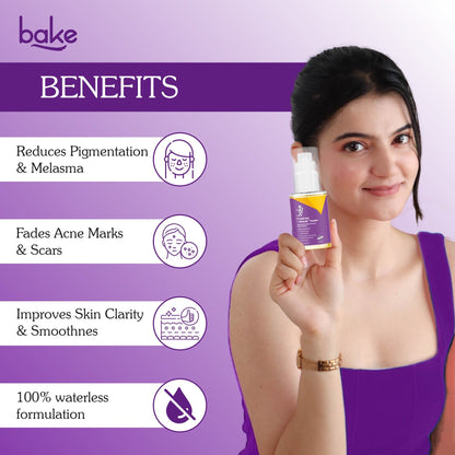 Bake 2% kojic acid serum benefits including pigmentation reduction acne mark fading and smoother skin