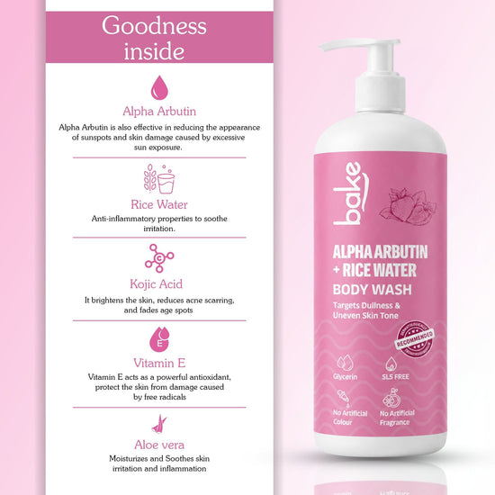BAKE Alpha Arbutin + Rice Water Brightening Body Wash (500ml)