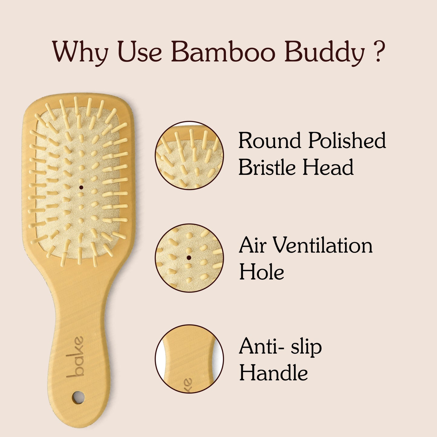 Bamboo Buddy Wooden Hair Brush For Promotes Hair Growth-1Pc