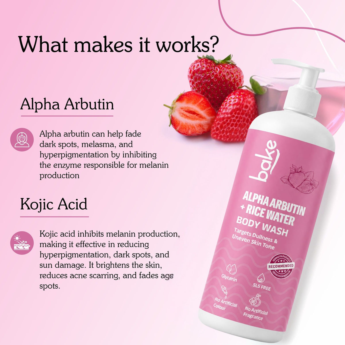 BAKE Alpha Arbutin + Rice Water Brightening Body Wash (500ml)