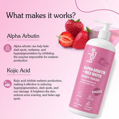BAKE Alpha Arbutin + Rice Water Brightening Body Wash (500ml)
