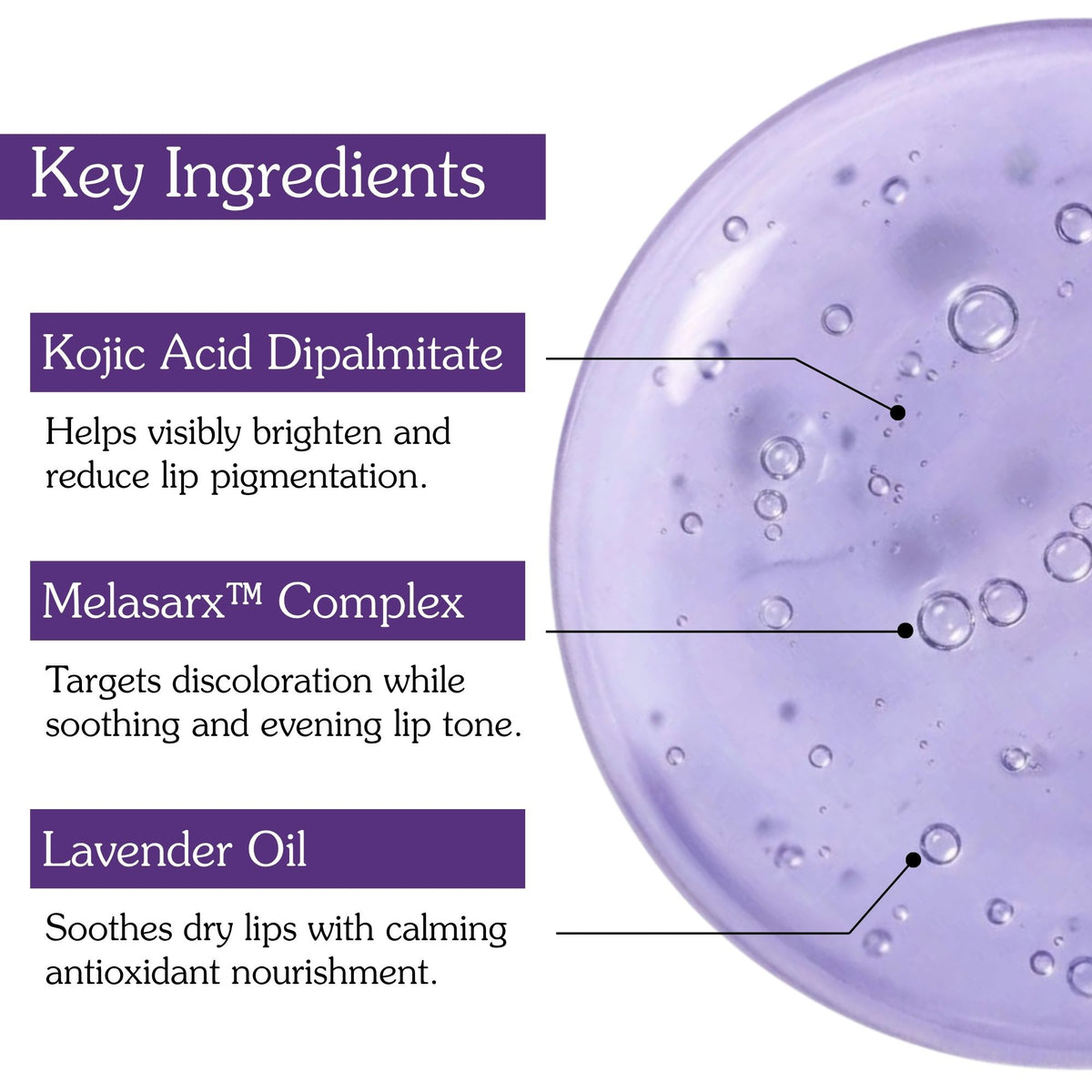 2.5% Kojic Acid Lavender Brightening Lip Oil With MelasaRx™ Complex
