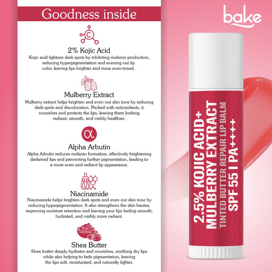 2.5% Kojic Acid Mulberry Extract Tinted Butter Brightening Lip Balm SPF 55 PA++++