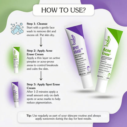 How to use Bake Acne Erase and Spot Erase for acne control and dark spot correction.