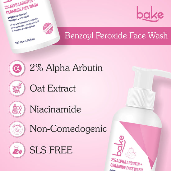 Bake 2% Alpha Arbutin ceramide face wash with niacinamide and oat extract for dark spots and brightening skin
