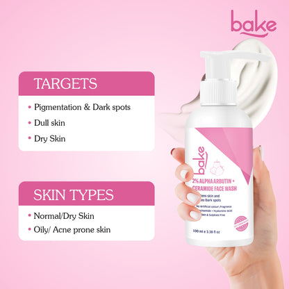 BAKE 2% Alpha Arbutin Ceramide Brightening Face Wash for Dark Spots