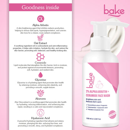 BAKE 2% Alpha Arbutin Ceramide Brightening Face Wash for Dark Spots