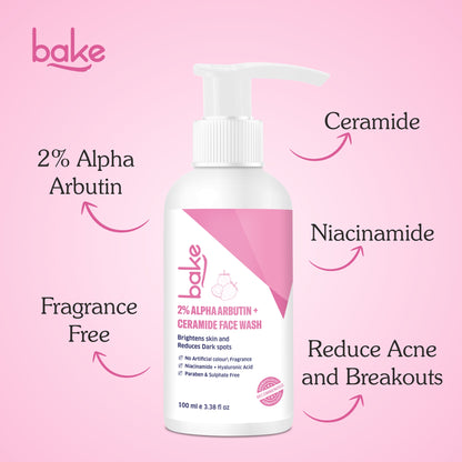 BAKE 2% Alpha Arbutin Ceramide Brightening Face Wash for Dark Spots