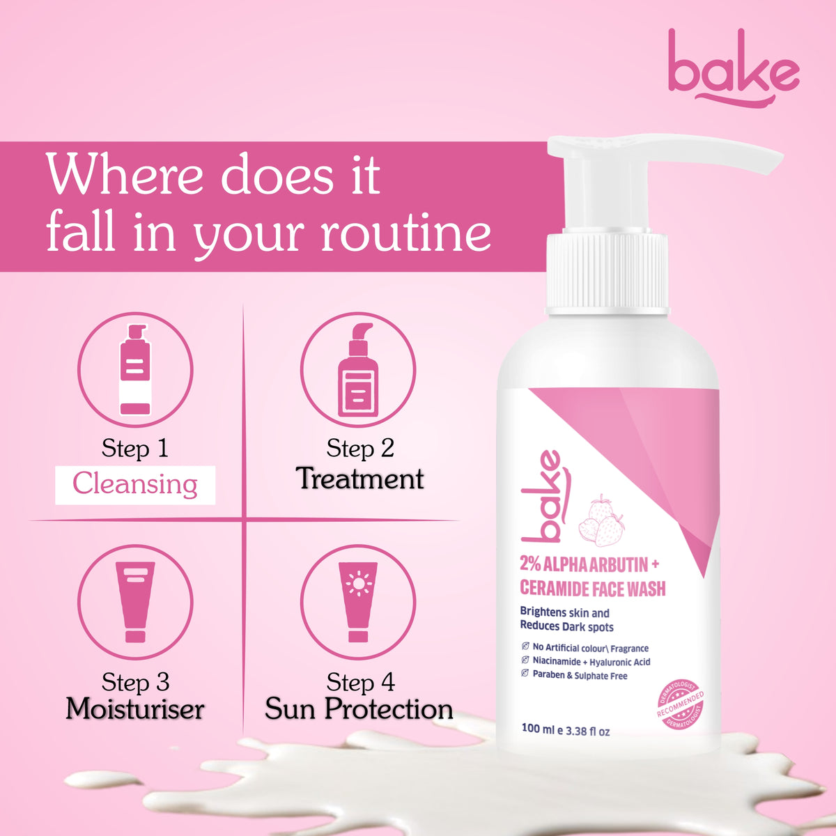 BAKE 2% Alpha Arbutin Ceramide Brightening Face Wash for Dark Spots
