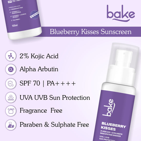Blueberry Kisses Kojic Acid Sunscreen with 2% Alpha Arbutin SPF 70 PA++++