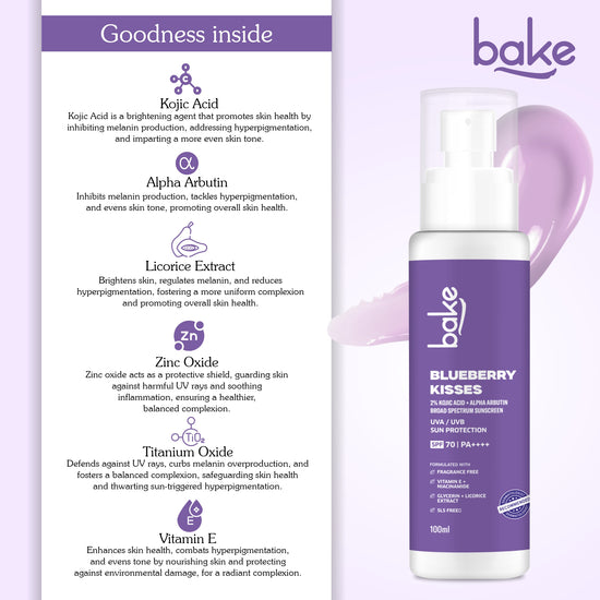 Blueberry Kisses Kojic Acid Sunscreen with 2% Alpha Arbutin SPF 70 PA++++